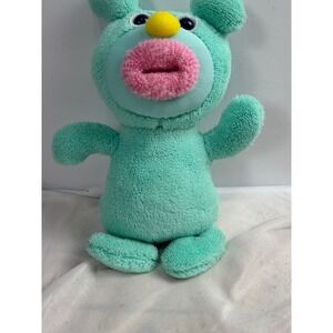 Vintage Turquoise Blue Plush Sing-A-Ma-Jig Pink Fuzzy Mouth Yellow Nose